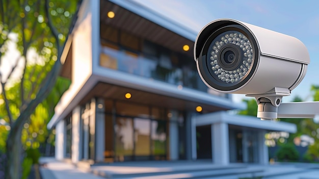 Photo caméra de surveillance à l'extérieur d'une résidence pour la surveillance et la sécurité à distance de la maison concept home survei