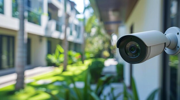 Photo caméra de surveillance à l'extérieur d'une résidence pour la surveillance et la sécurité à distance de la maison concept home survei