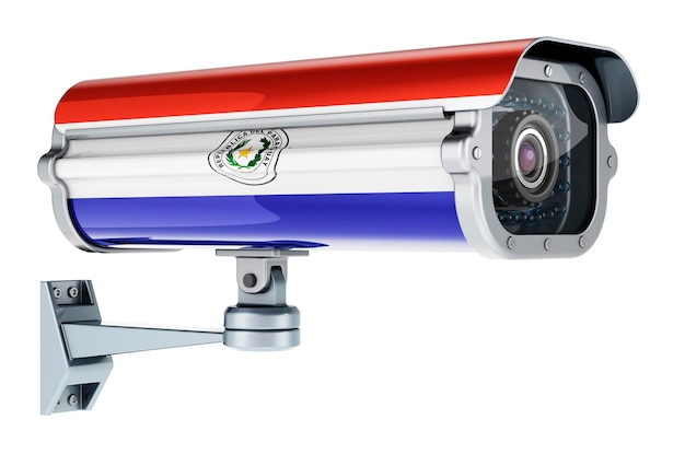 Caméra de surveillance avec rendu 3D du drapeau paraguayen isolé sur fond blanc