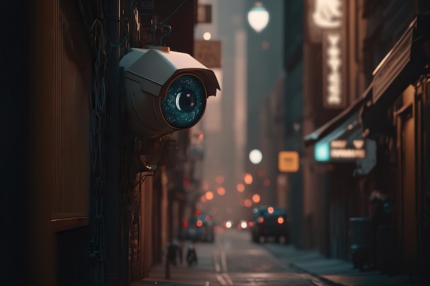 Une caméra de surveillance surveille une ruelle calme et déserte Ge