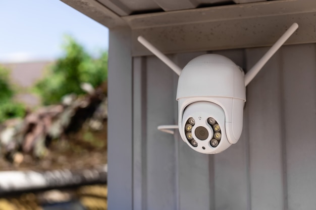 Caméra De Surveillance Wifi Cctv Moderne Installée Sur Le Garage Pour Système De Sécurité à Domicile