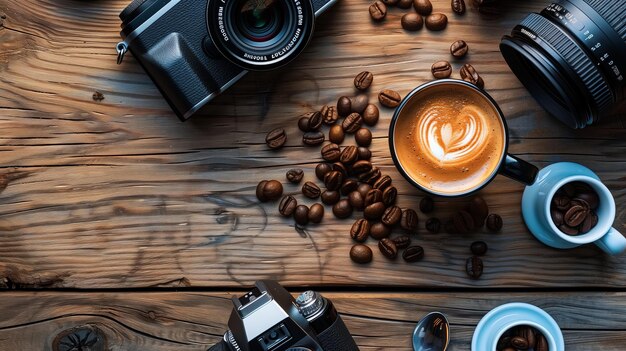 La caméra de la tasse de café et les haricots