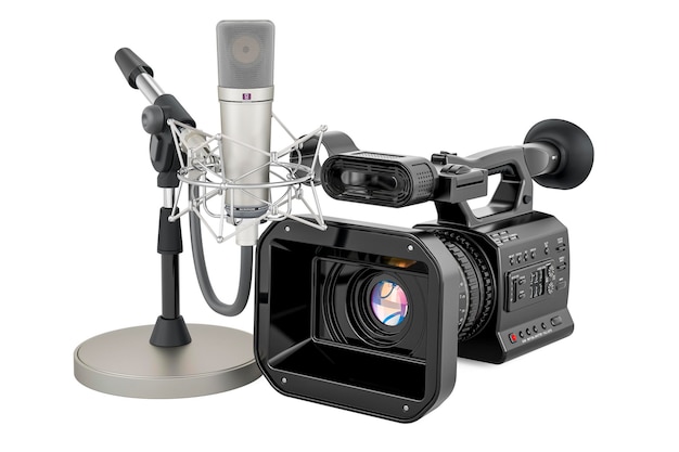 Caméra vidéo professionnelle avec microphone rendu 3D