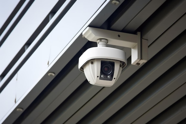 Photo caméra de vidéosurveillance montée à l'extérieur d'un bâtiment commercial
