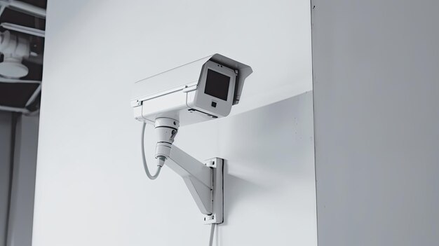 Caméra de vidéosurveillance sur un mur avec un fond blanc surveillance vidéo et observation IA générative