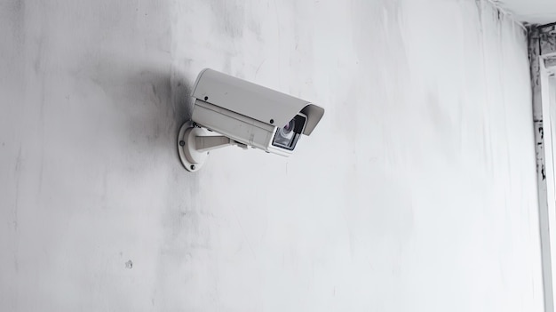 Caméra de vidéosurveillance sur un mur avec un fond blanc surveillance vidéo et observation IA générative