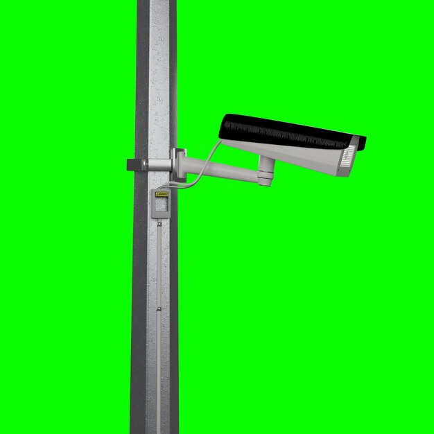 Caméra de vidéosurveillance de rue isolée sur un écran vert - rendu 3d