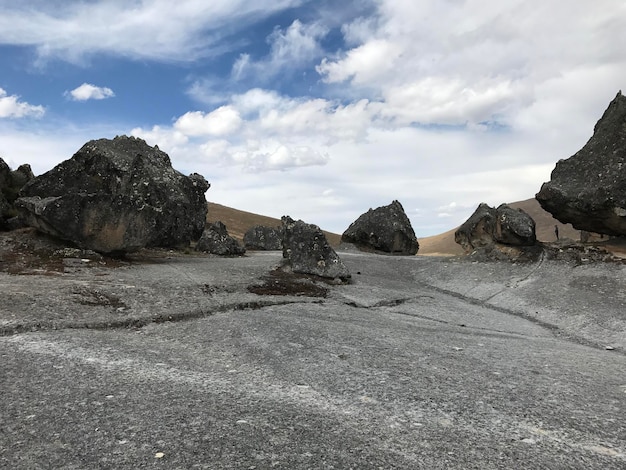 camino sobre las rocas en la llunura de los andes