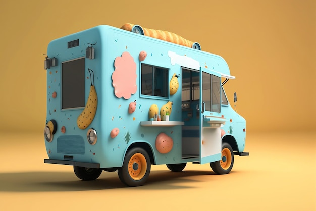 Camion alimentaire avec un panneau vierge pour un design commercial en arrière-plan