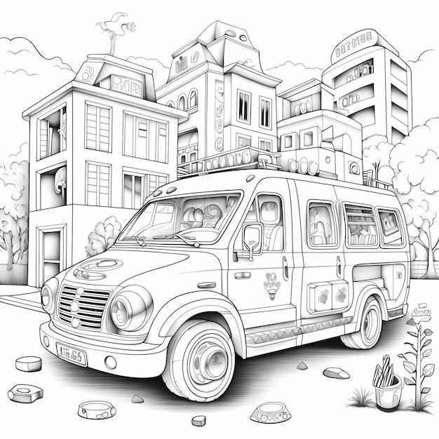 Camion d'ambulance animé par livre de coloriage pour enfants Vibrant Responder sans ombrage