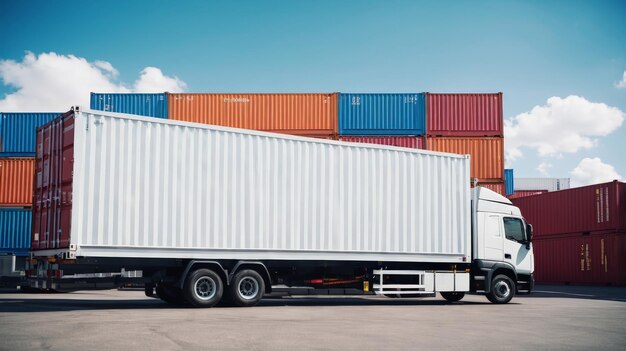 Photo un camion blanc garé devant des conteneurs