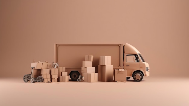 Un camion avec des boîtes un camion avec des boîtes en carton Concept d'expédition et de livraison