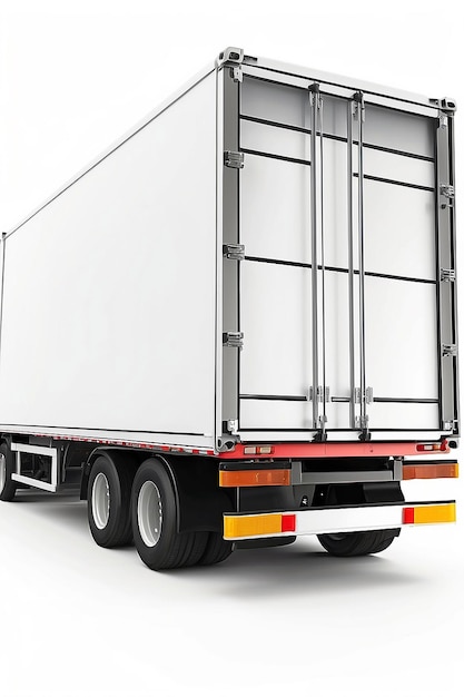 Camion ou camion de remorque logistique avec conteneur vide ouvert sur fond blanc