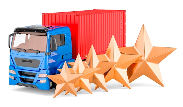 Camion cargo avec cinq étoiles dorées rendu 3D