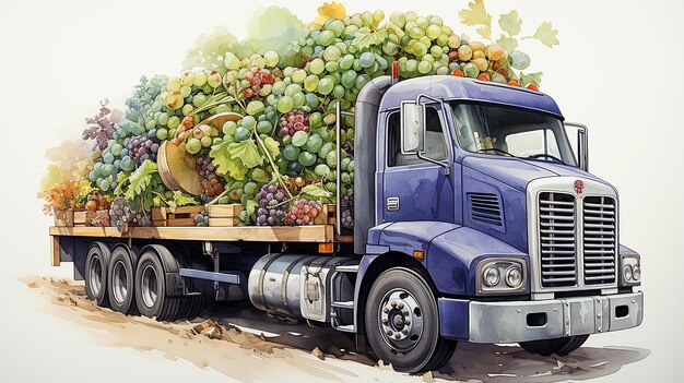 un camion chargé de fleurs colorées dessinées à la main