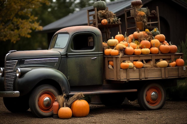 Photo un camion avec des citrouilles à l'arrière