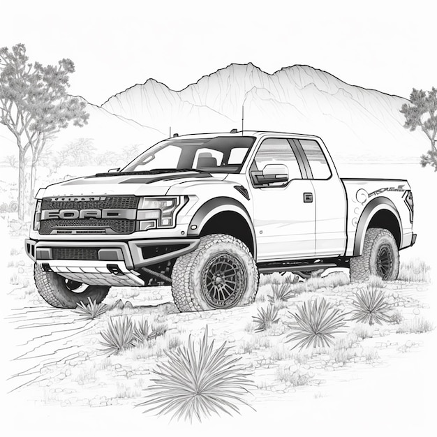 Photo camion coloriage noir et blanc pour livre de coloriage