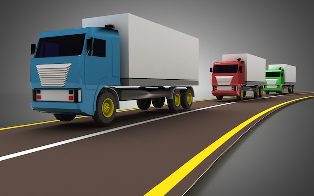 Camion sur le concept d'autoroute. Illustration 3d