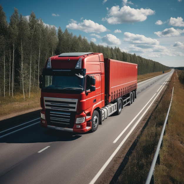 Camion avec conteneur sur autoroute transport de fret générative ai