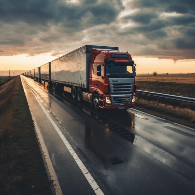 Camion avec conteneur sur route transport de marchandises génératif ai