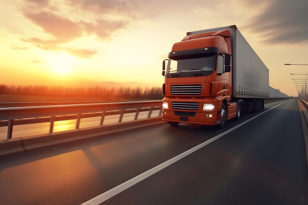 Photo camion avec conteneur sur le transport de marchandises sur autoroute