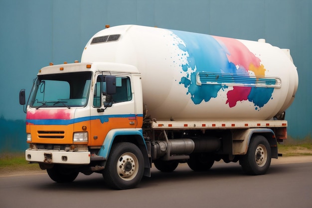 Un camion avec une couverture colorée qui dit " camion " dessus.