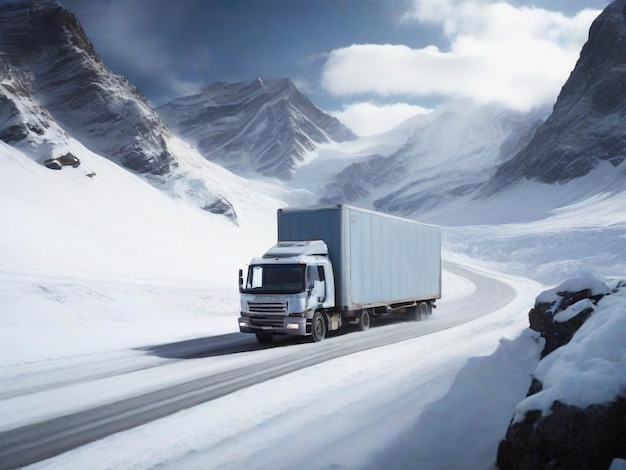 Camion dans la nature route de saison d'hiver