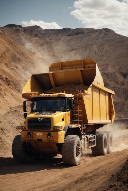 camion de décharge de charge de travail roche et matériaux sur le site d'extraction