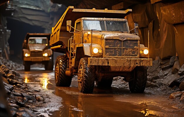 camion de déversement dans une mine