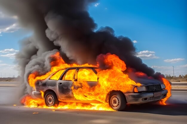 Un camion en flammes sur la route Un réseau neural généré par l'IA