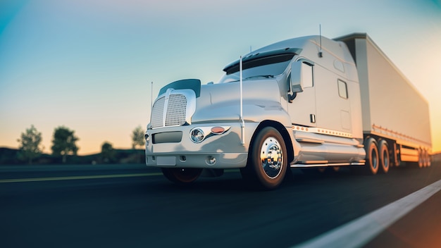 Le camion fonctionne sur le rendu et l'illustration de l'autoroute.3d.