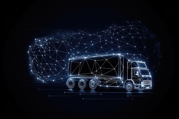 Camion de fret rougeoyant Livraison futuriste et concept logistique AI générative