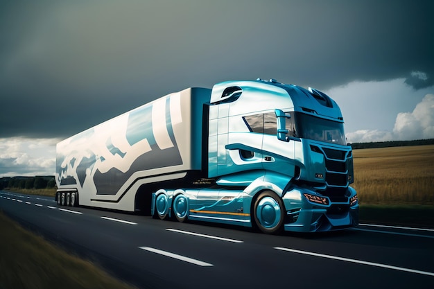 Camion futuriste roulant sur une autoroute en Angleterre. IA générative