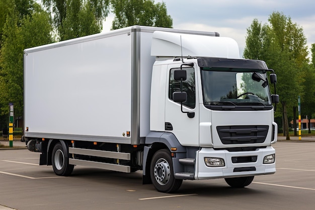 camion de livraison blanc vue latérale publicité de camion de fret