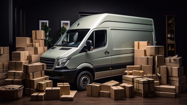Camion de livraison Fourgon de livraison et de nombreux cartons L'entrepôt Generative AI