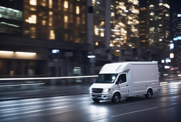 Photo un camion de livraison parcourt les routes urbaines