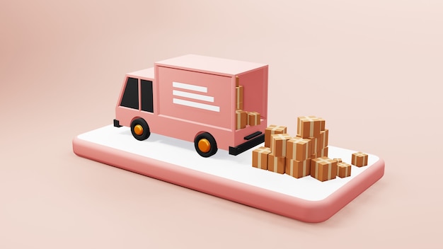Camion de livraison sur Smartphone photo de rendu 3D