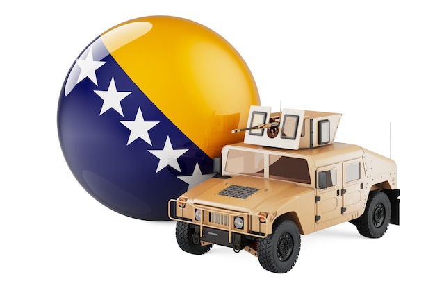 Photo camion militaire avec drapeau bosniaque défense de combat du concept de bosnie-herzégovine rendu 3d