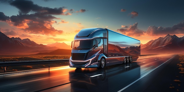 Camion moderne autonome sur l’autoroute