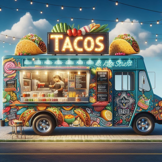 camion de nourriture de caravane avec de la nourriture mexicaine