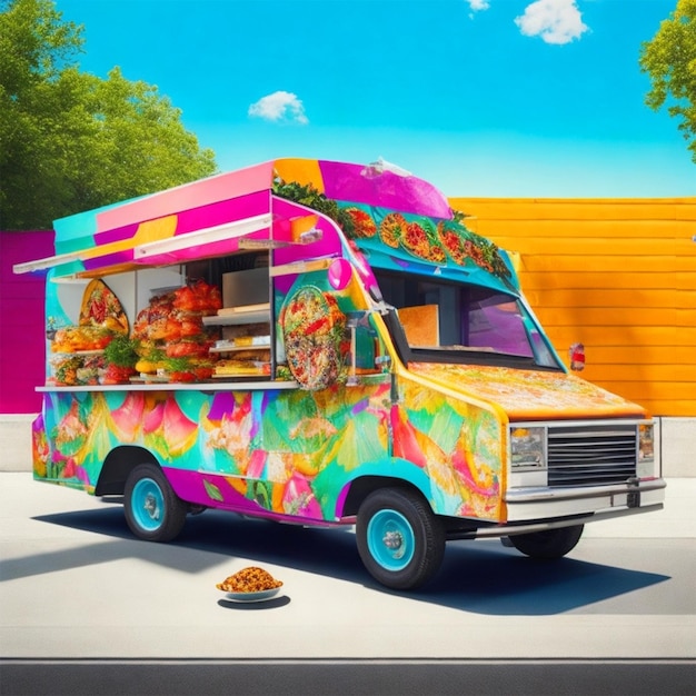 Un camion de nourriture gratuit, coloré et vibrant généré par Ai