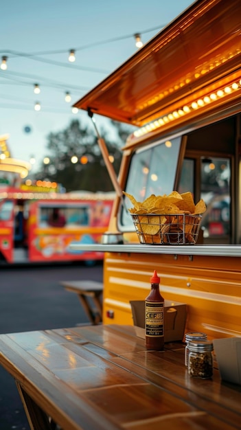 Photo un camion de nourriture avec un panier de nourriture