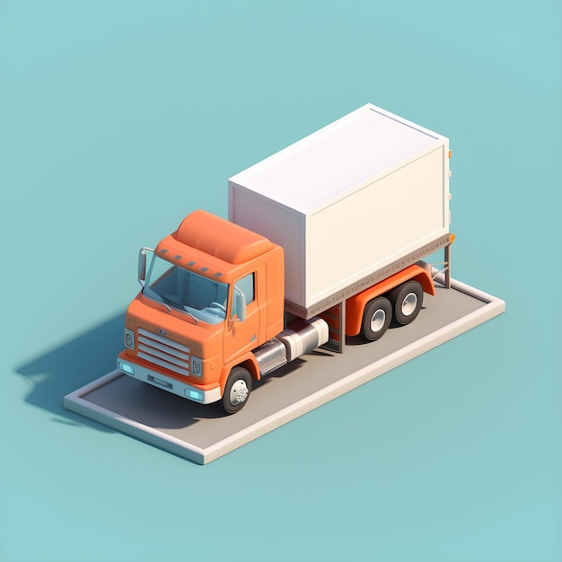 Un camion orange avec une boîte blanche à l'arrière.