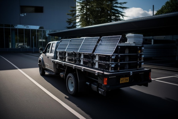 un camion avec un panneau solaire à l'arrière