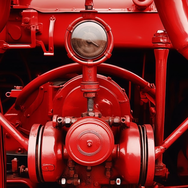 Un camion de pompier rouge avec un cercle rond sur le devant.