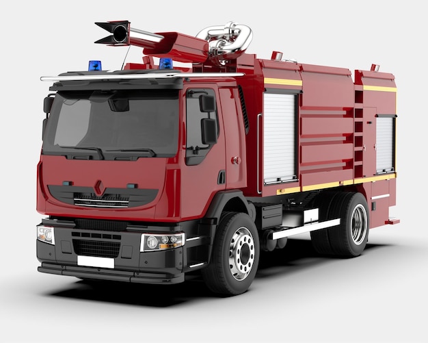 Camion de pompiers isolé sur fond illustration de rendu 3d