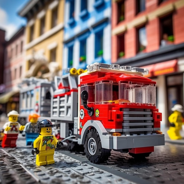 Camion De Pompiers Lego City Avec Pompier Et Bouche D'incendie En  Arrière-plan Ia Générative