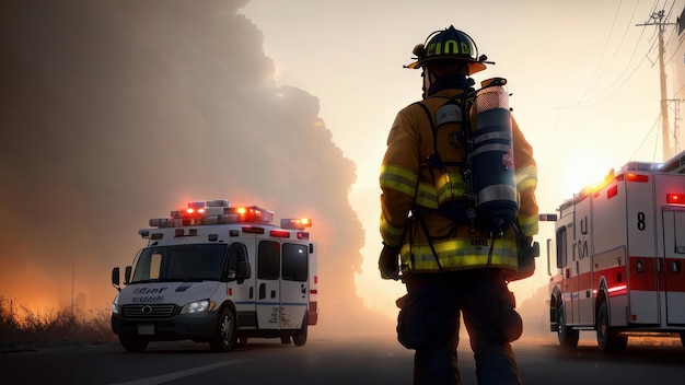 Un camion de pompiers avec le mot feu sur le côté