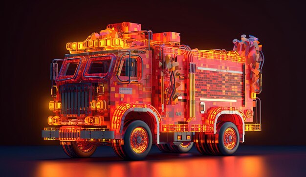 camion de pompiers rendu pixélisé dans le style de bourré de détails cachés