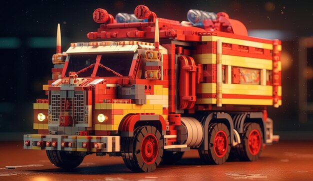 camion de pompiers rendu pixélisé dans le style de bourré de détails cachés